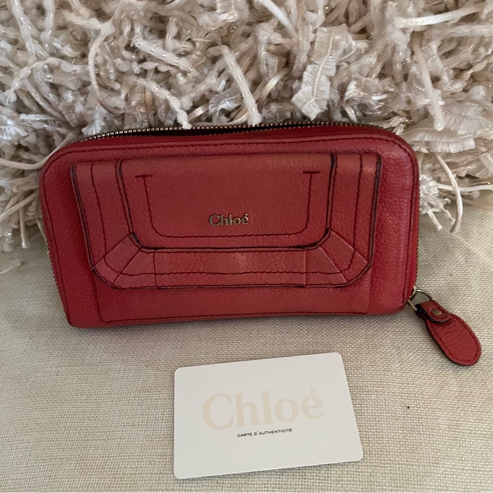 Chloé Burnt Orangish Red Leather Wallet with Zip-Closure⭐️💯AuThEnTiC